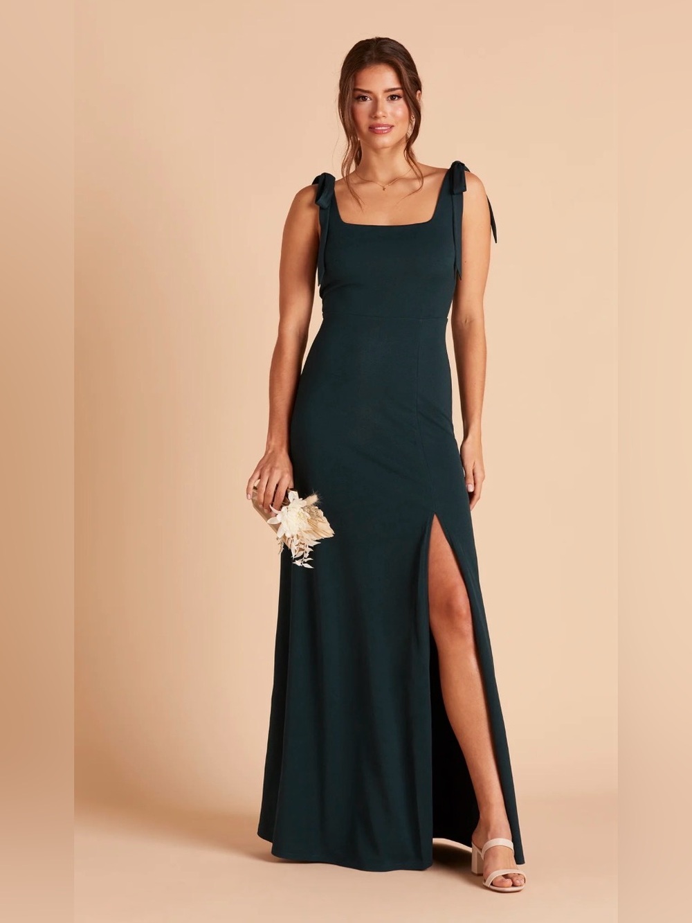 Birdie Grey Alex Convertible Emerald Tie-Shoulder Evening Dress with Side Slit
